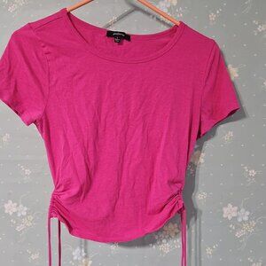 Ambiance Hot Pink Side Scrunched Tee - Adjustable Drawstring - Large